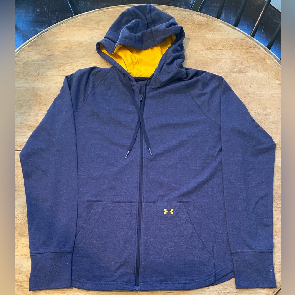Under Armour Loose Men’s Size Medium Navy/Yellow‎ Full Zip Hoodie Jacket